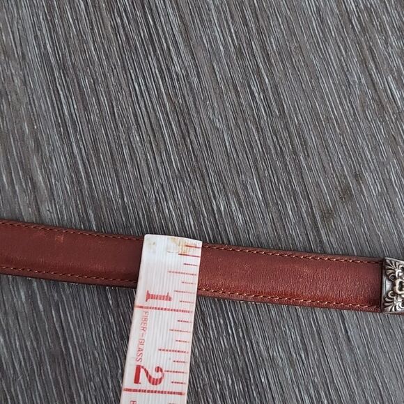 Brighton Brown Leather Skinny Belt with Silver Square Conchos & Buckle Large - Picture 7 of 7